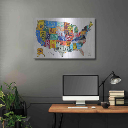Luxe Metal Art 'License Plate Map USA on Wood' by Design Turnpike, Metal Wall Art,36x24