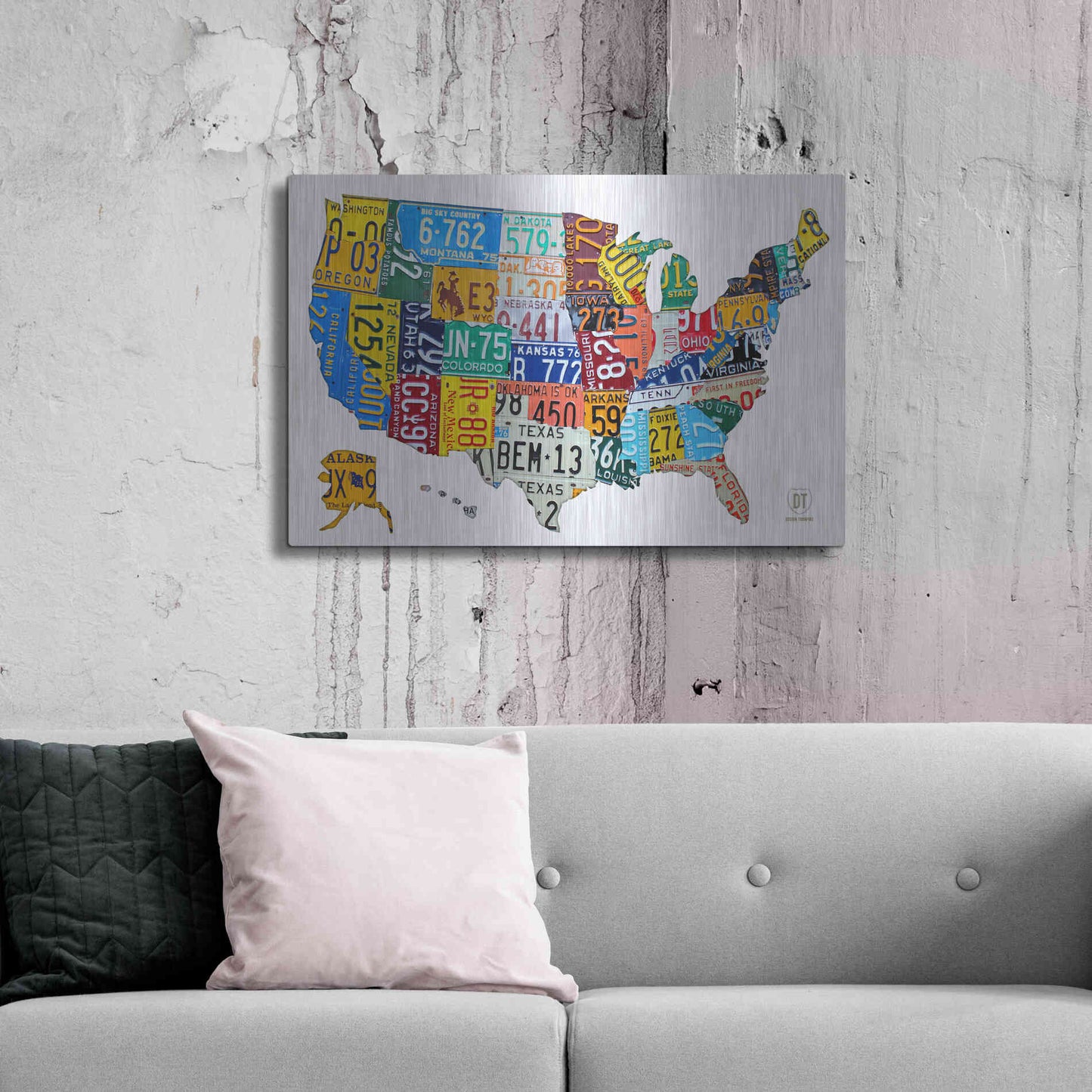 Luxe Metal Art 'License Plate Map USA on Wood' by Design Turnpike, Metal Wall Art,36x24