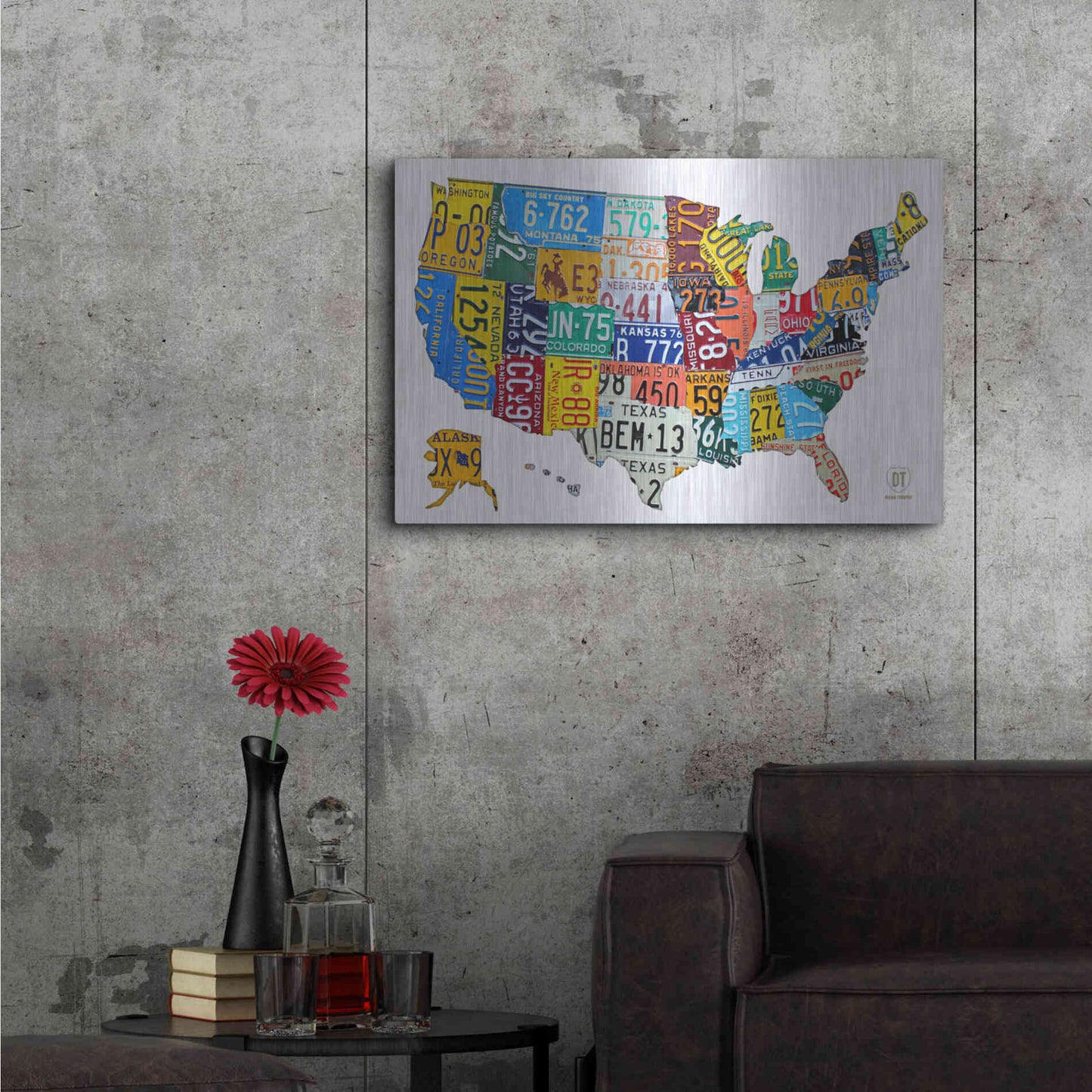 Luxe Metal Art 'License Plate Map USA on Wood' by Design Turnpike, Metal Wall Art,36x24