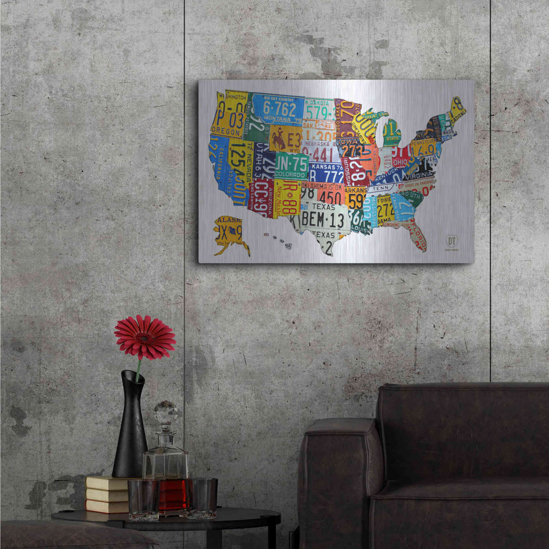 Luxe Metal Art 'License Plate Map USA on Wood' by Design Turnpike, Metal Wall Art,36x24