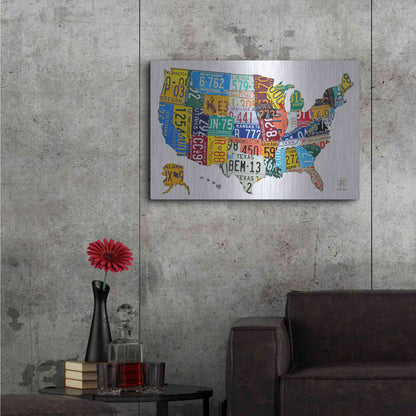 Luxe Metal Art 'License Plate Map USA on Wood' by Design Turnpike, Metal Wall Art,36x24