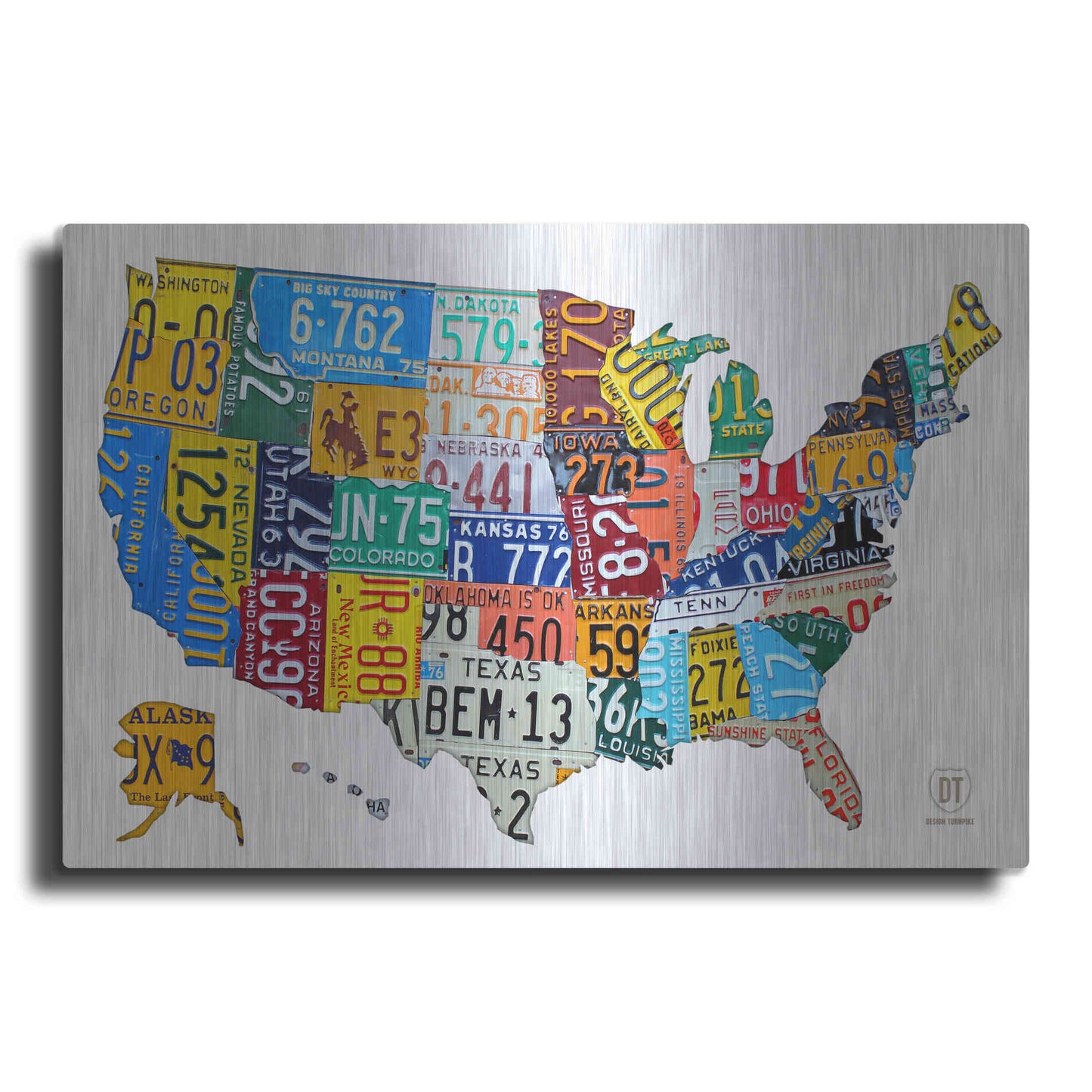 Luxe Metal Art 'License Plate Map USA on Wood' by Design Turnpike, Metal Wall Art