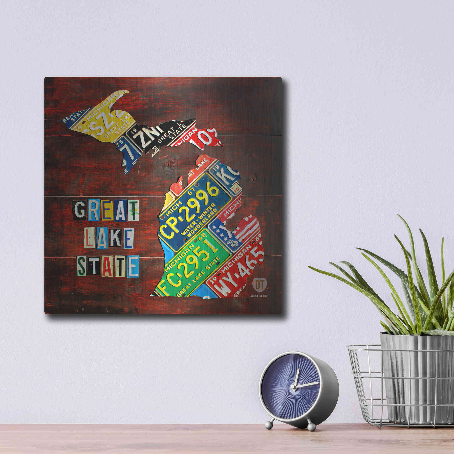 Luxe Metal Art 'Michigan License Plate Map Large' by Design Turnpike, Metal Wall Art,12x12