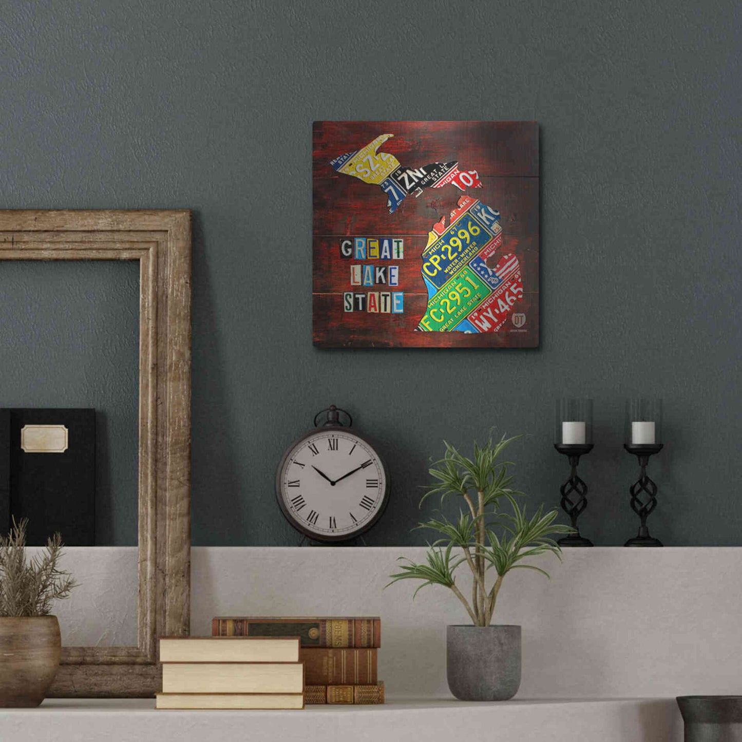 Luxe Metal Art 'Michigan License Plate Map Large' by Design Turnpike, Metal Wall Art,12x12
