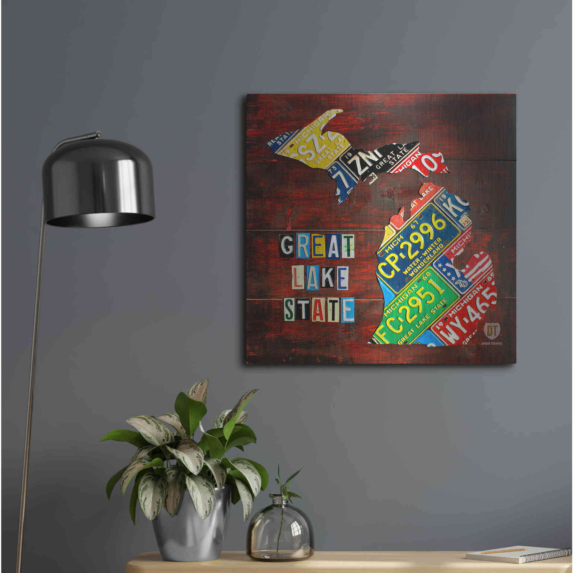 Luxe Metal Art 'Michigan License Plate Map Large' by Design Turnpike, Metal Wall Art,24x24