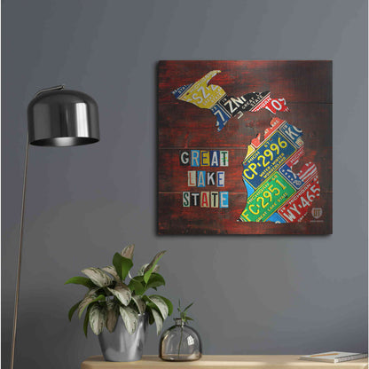 Luxe Metal Art 'Michigan License Plate Map Large' by Design Turnpike, Metal Wall Art,24x24