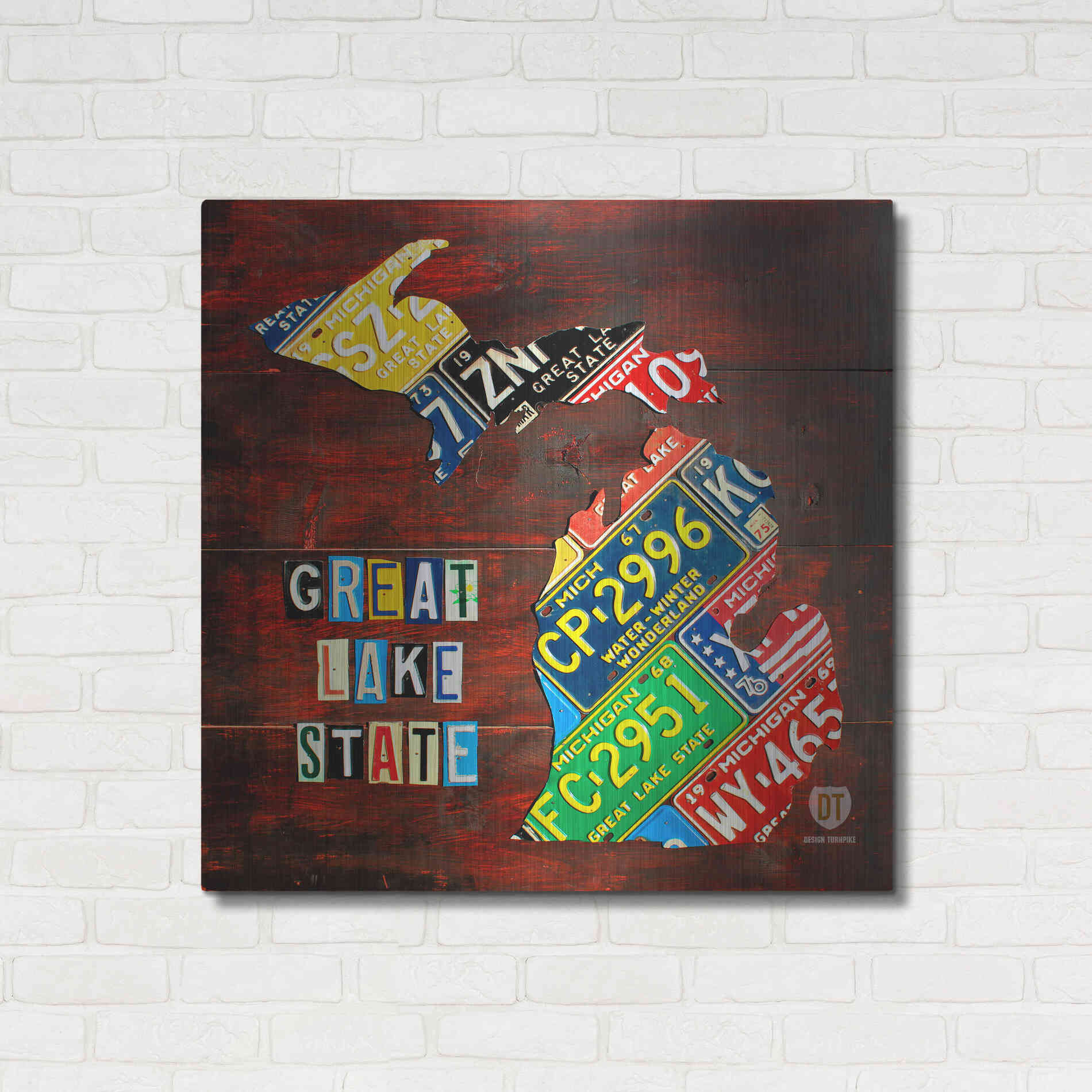 Luxe Metal Art 'Michigan License Plate Map Large' by Design Turnpike, Metal Wall Art,36x36