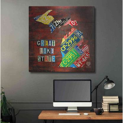 Luxe Metal Art 'Michigan License Plate Map Large' by Design Turnpike, Metal Wall Art,36x36