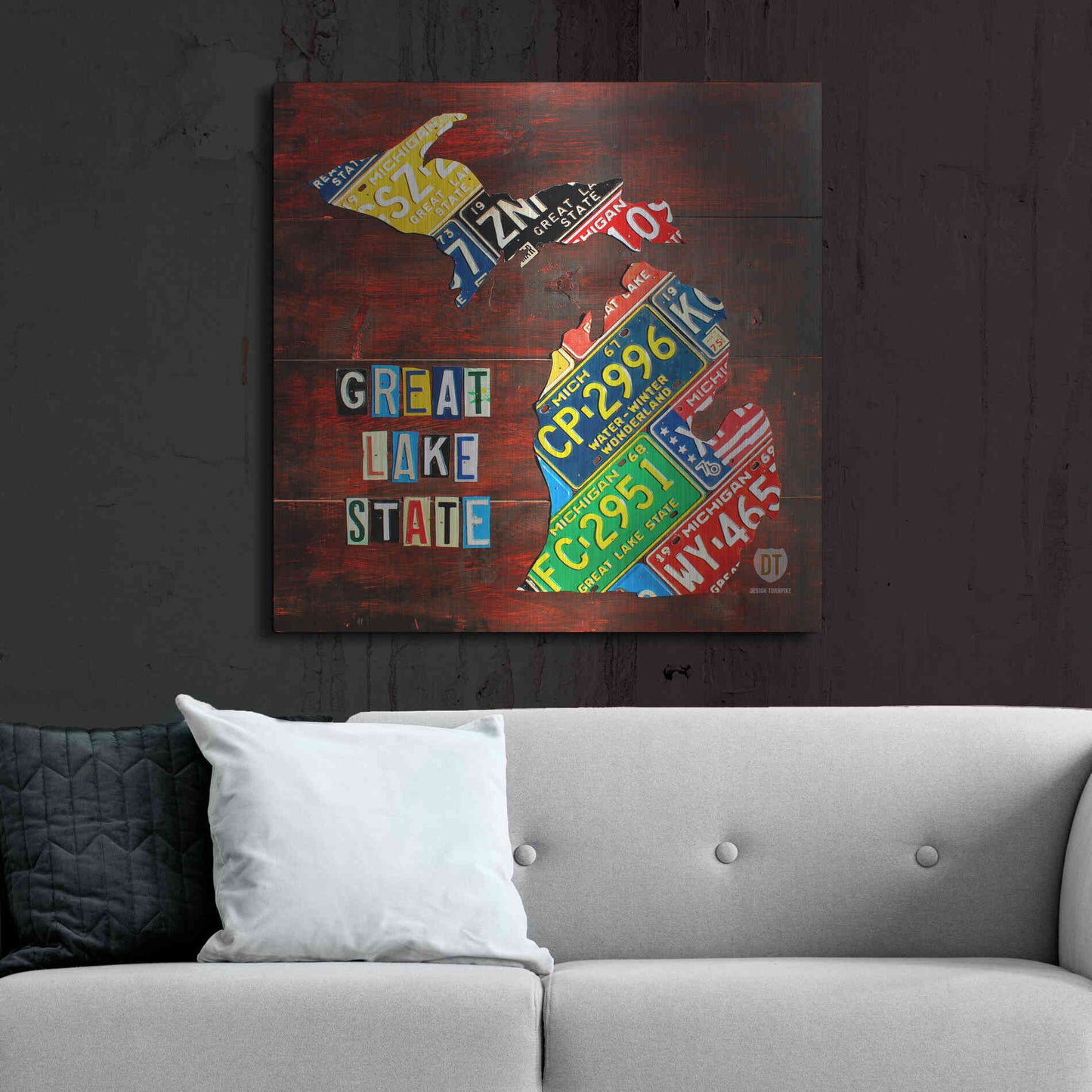 Luxe Metal Art 'Michigan License Plate Map Large' by Design Turnpike, Metal Wall Art,36x36