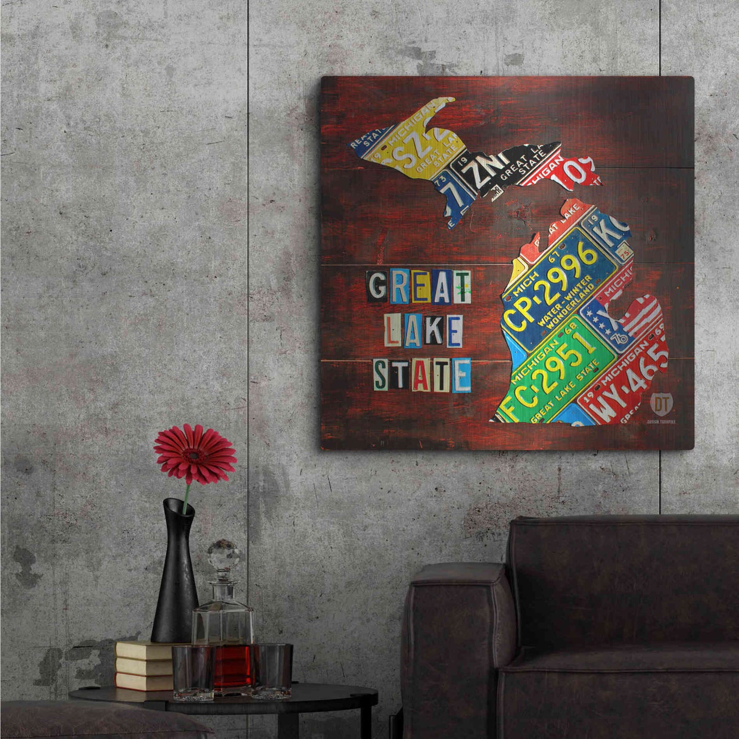 Luxe Metal Art 'Michigan License Plate Map Large' by Design Turnpike, Metal Wall Art,36x36
