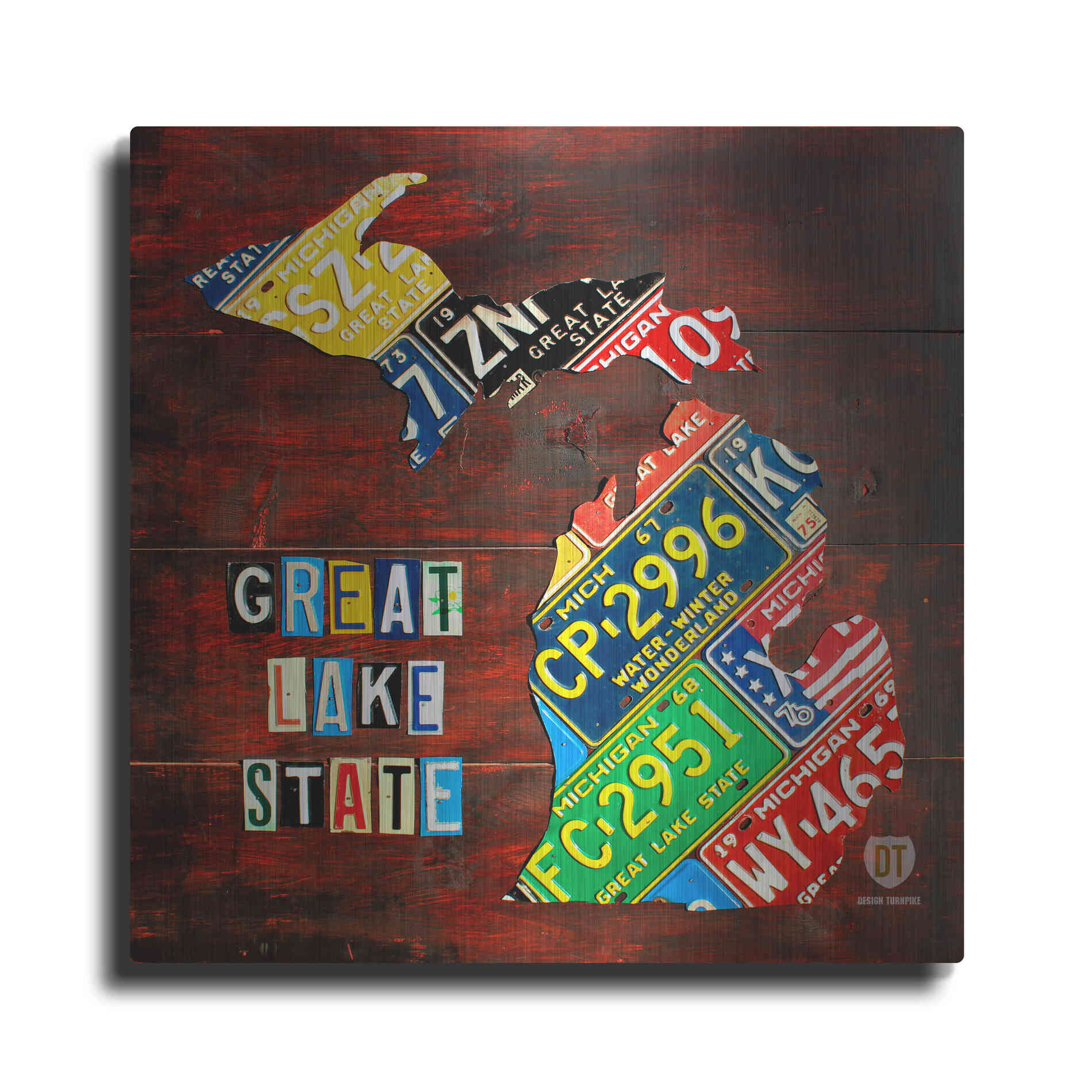 Luxe Metal Art 'Michigan License Plate Map Large' by Design Turnpike, Metal Wall Art