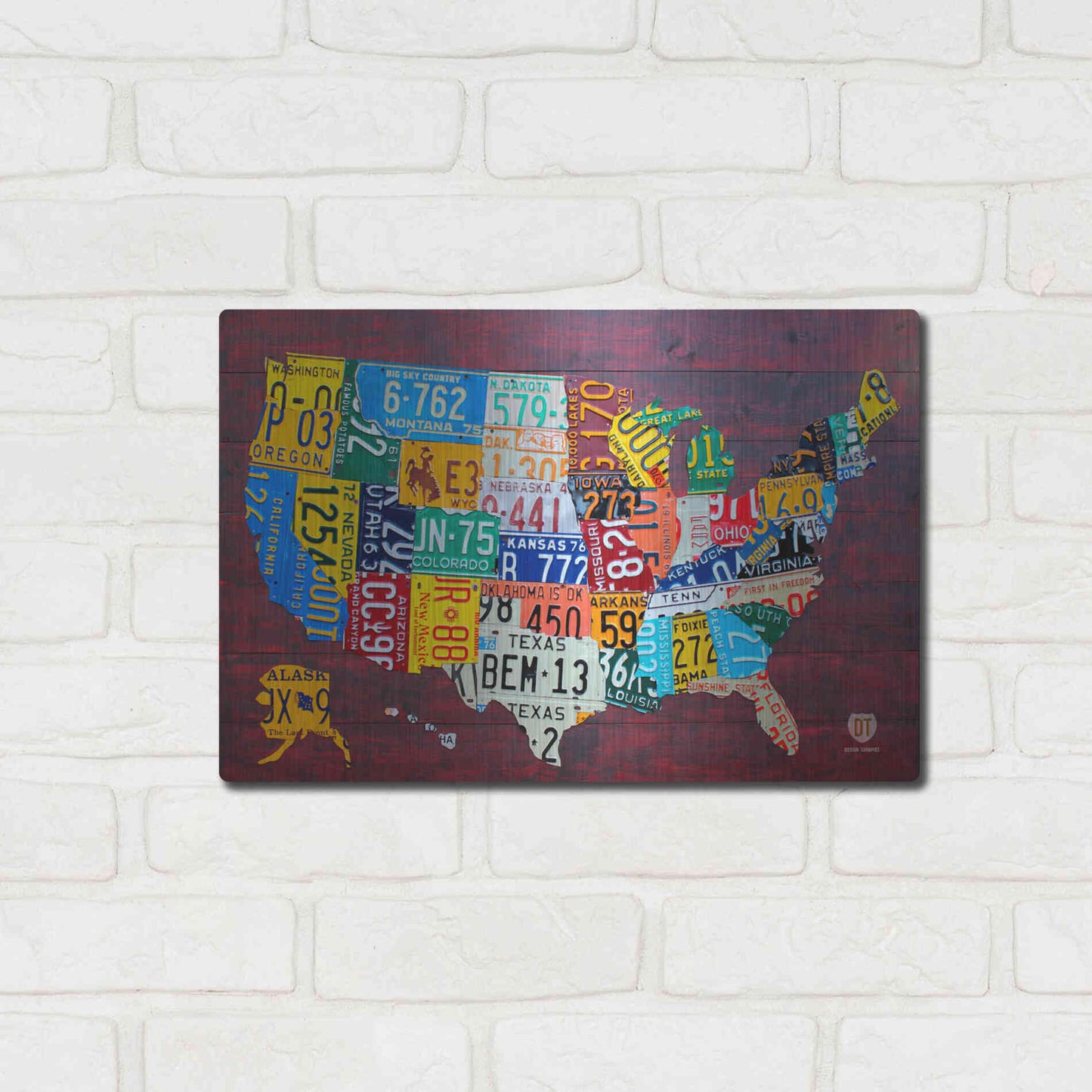 Luxe Metal Art 'License Plate Map Usa Large' by Design Turnpike, Metal Wall Art,16x12