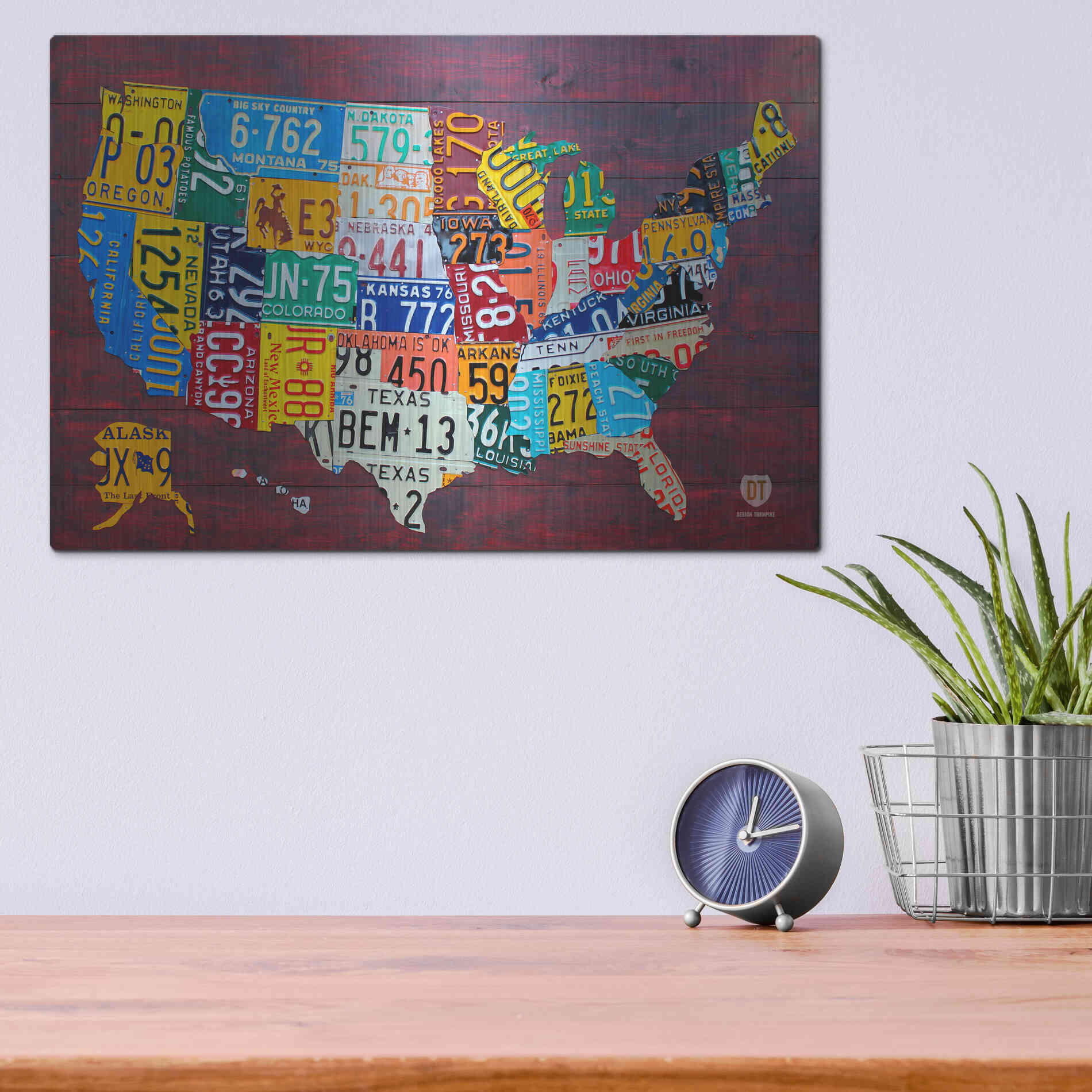 Luxe Metal Art 'License Plate Map Usa Large' by Design Turnpike, Metal Wall Art,16x12