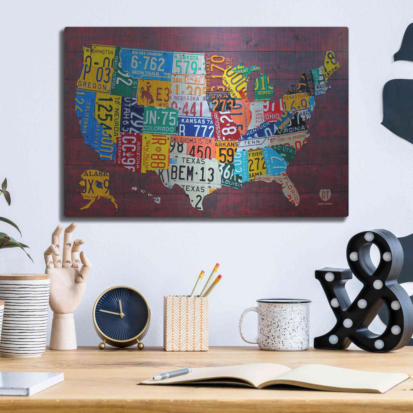 Luxe Metal Art 'License Plate Map Usa Large' by Design Turnpike, Metal Wall Art,16x12