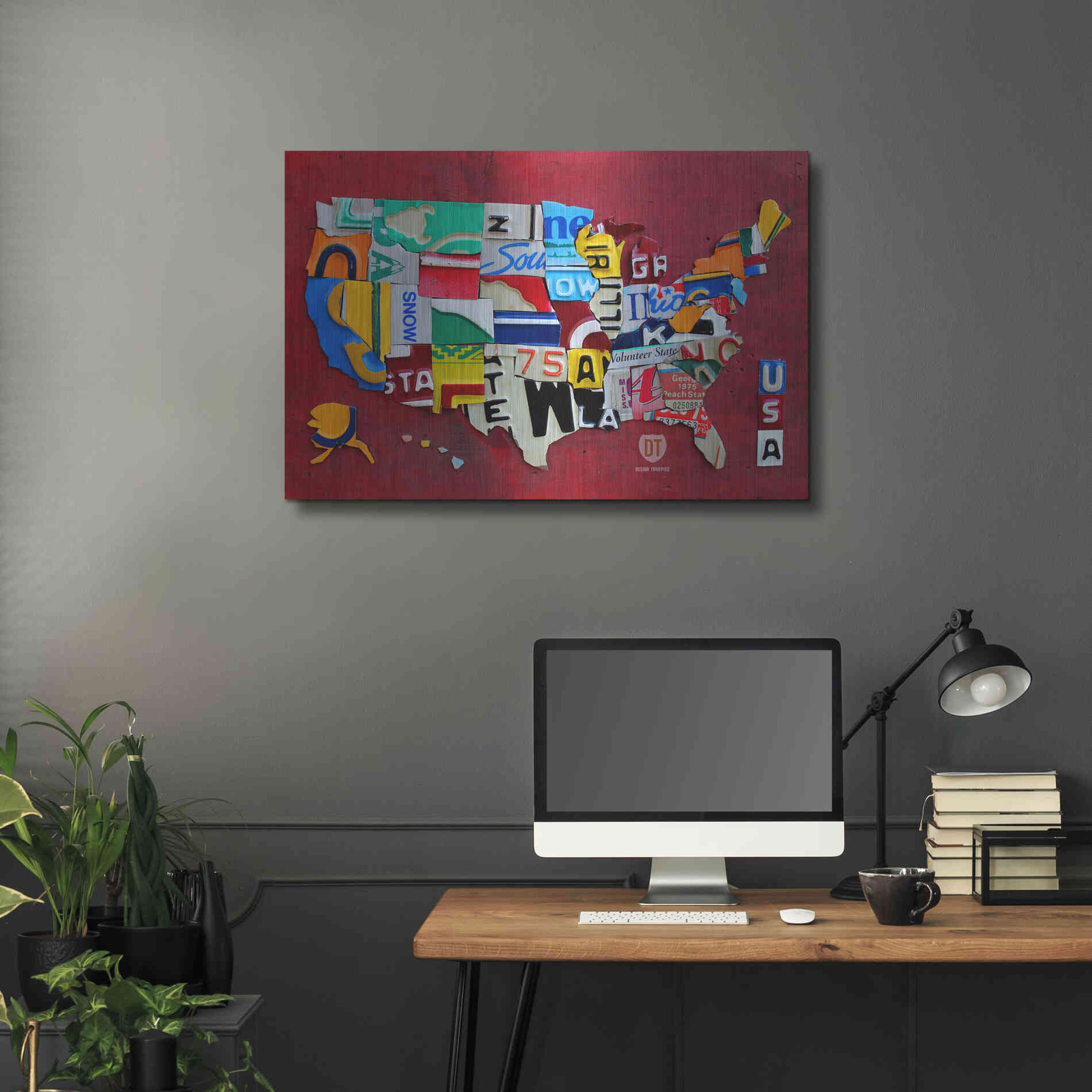 Luxe Metal Art 'License Plate Map Miniature' by Design Turnpike, Metal Wall Art,36x24
