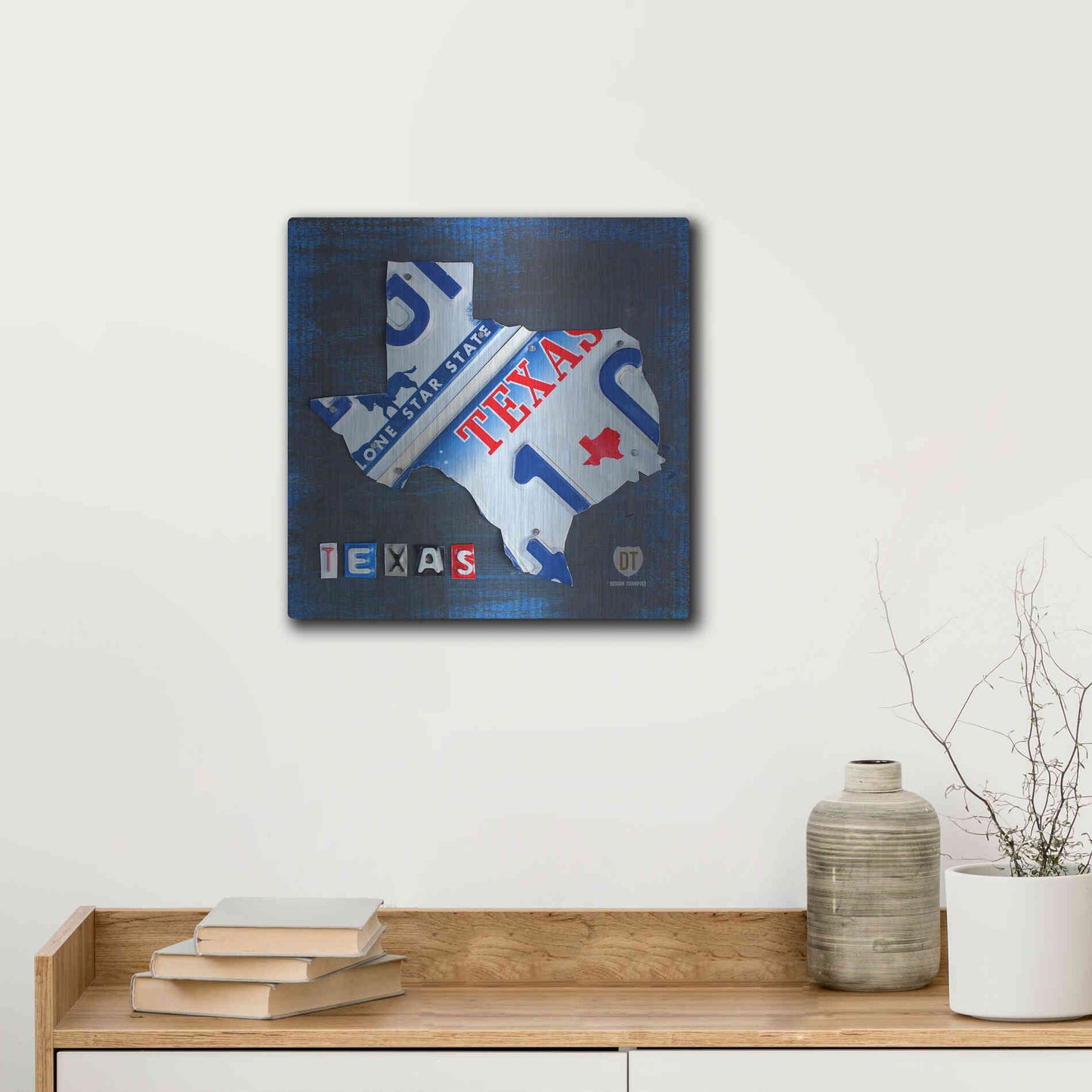 Luxe Metal Art 'Texas License Plate Map' by Design Turnpike, Metal Wall Art,12x12