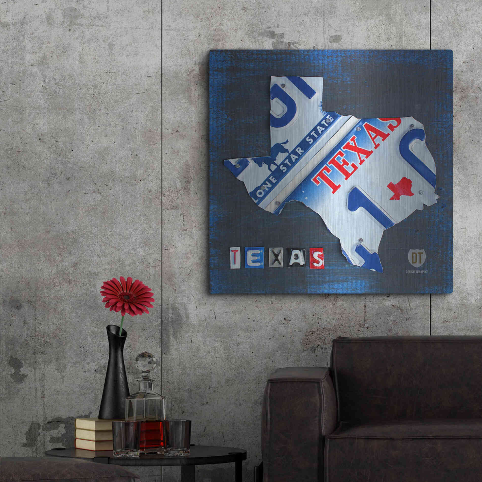 Luxe Metal Art 'Texas License Plate Map' by Design Turnpike, Metal Wall Art,36x36