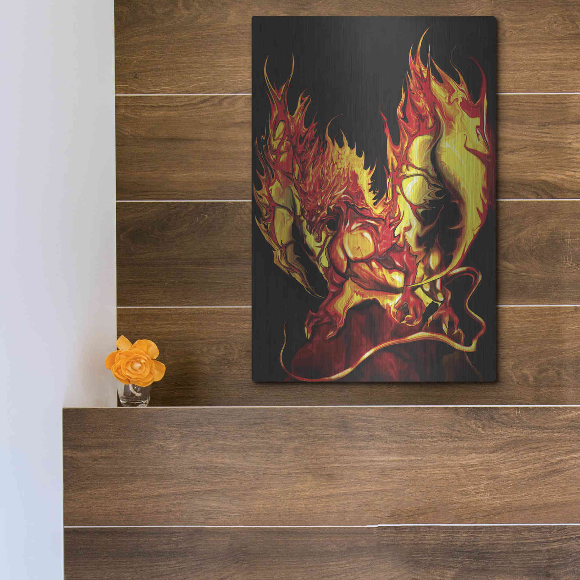 Luxe Metal Art 'Dragon Fire' by Michael StewArt, Metal Wall Art,12x16