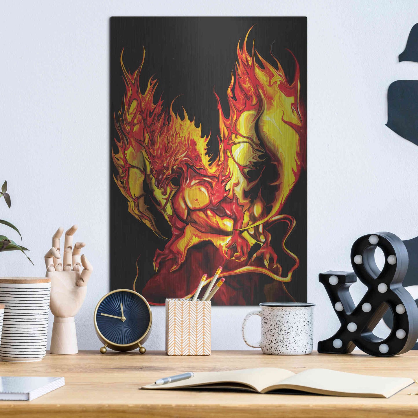 Luxe Metal Art 'Dragon Fire' by Michael StewArt, Metal Wall Art,12x16