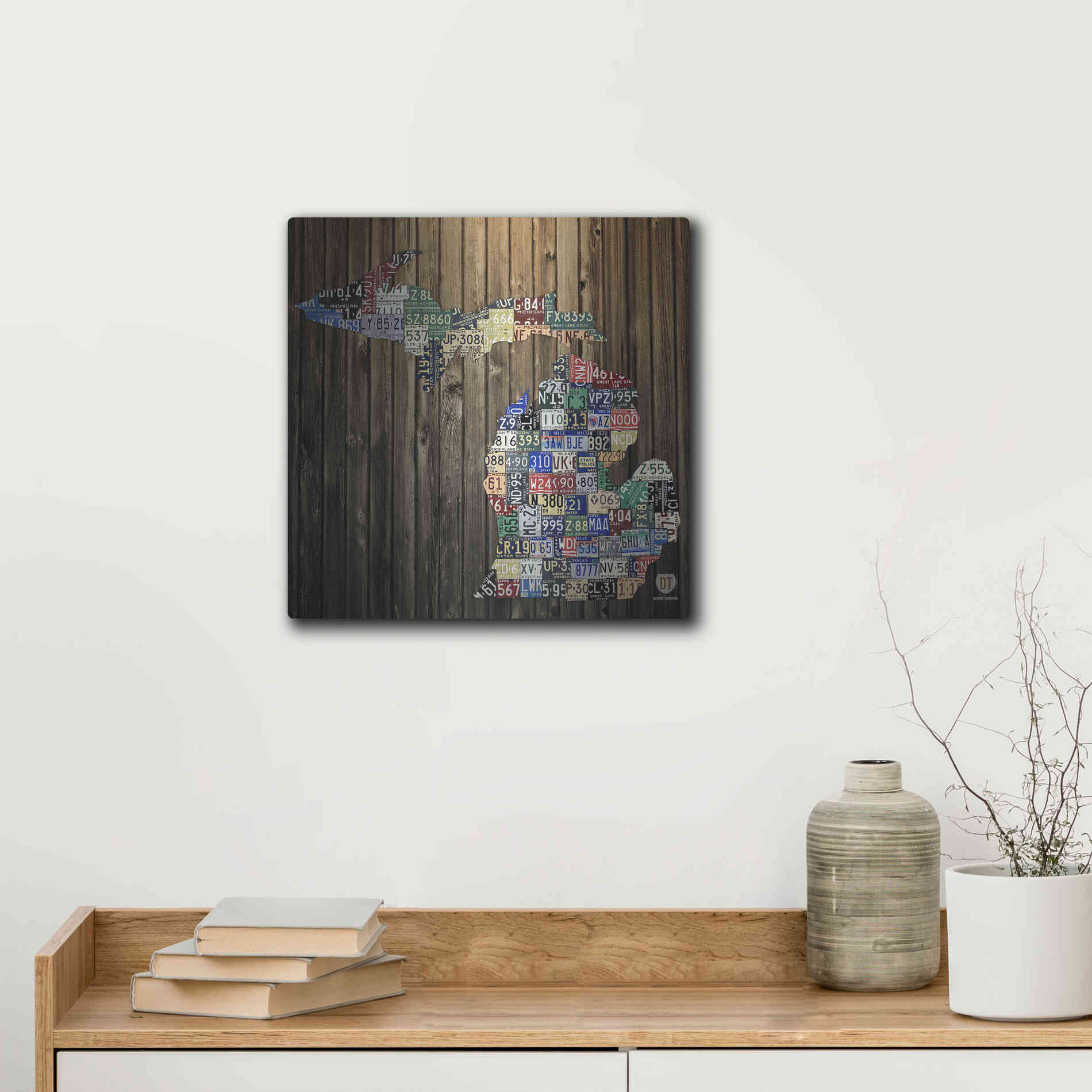 Luxe Metal Art 'Michigan Counties License Plate' by Design Turnpike, Metal Wall Art,12x12