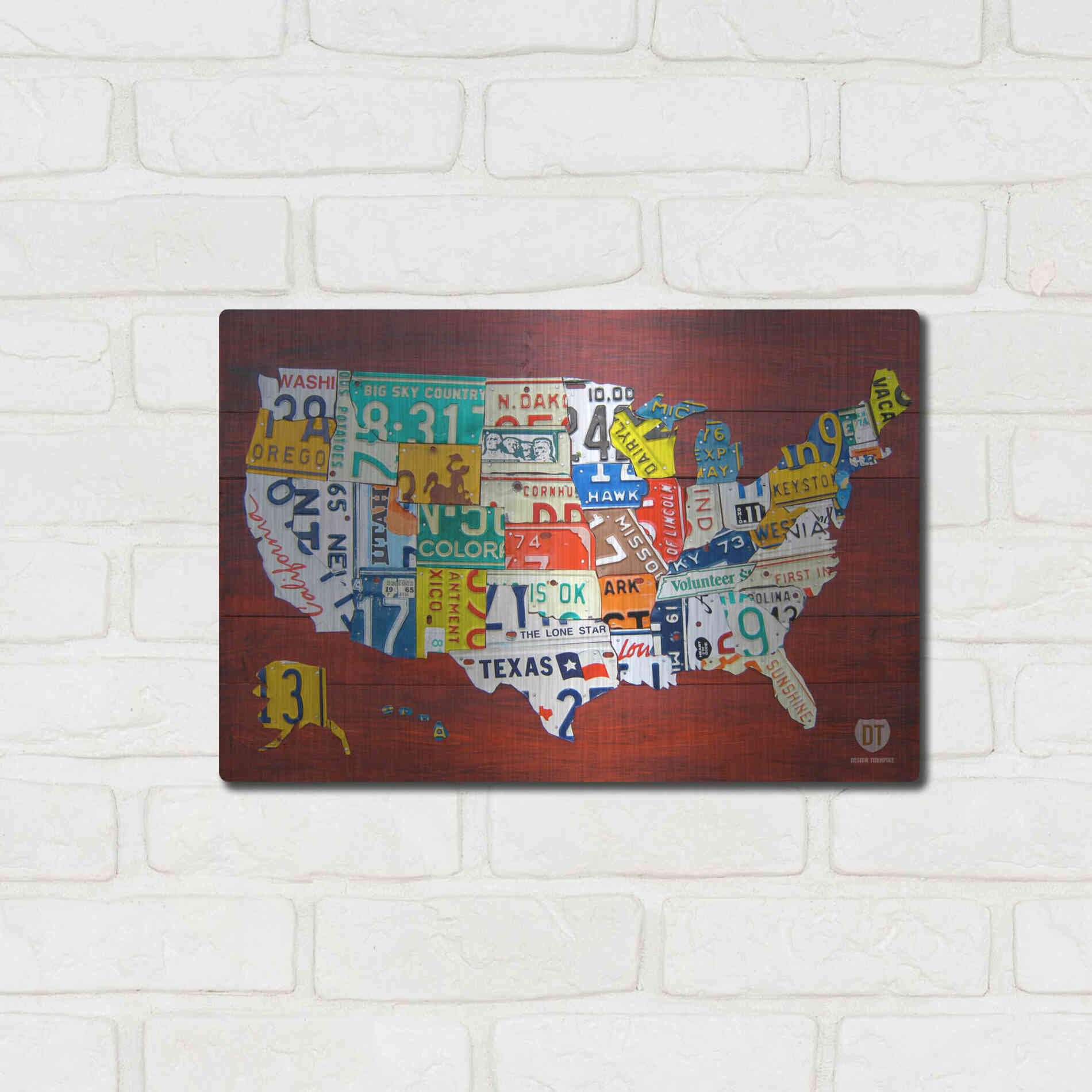 Luxe Metal Art 'License Plate Map USA' by Design Turnpike, Metal Wall Art,16x12