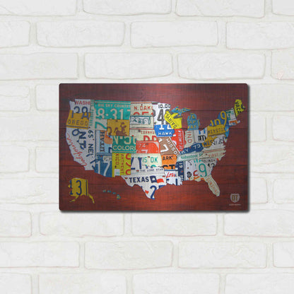 Luxe Metal Art 'License Plate Map USA' by Design Turnpike, Metal Wall Art,16x12