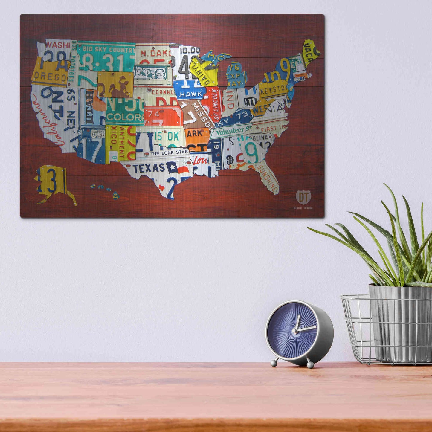 Luxe Metal Art 'License Plate Map USA' by Design Turnpike, Metal Wall Art,16x12