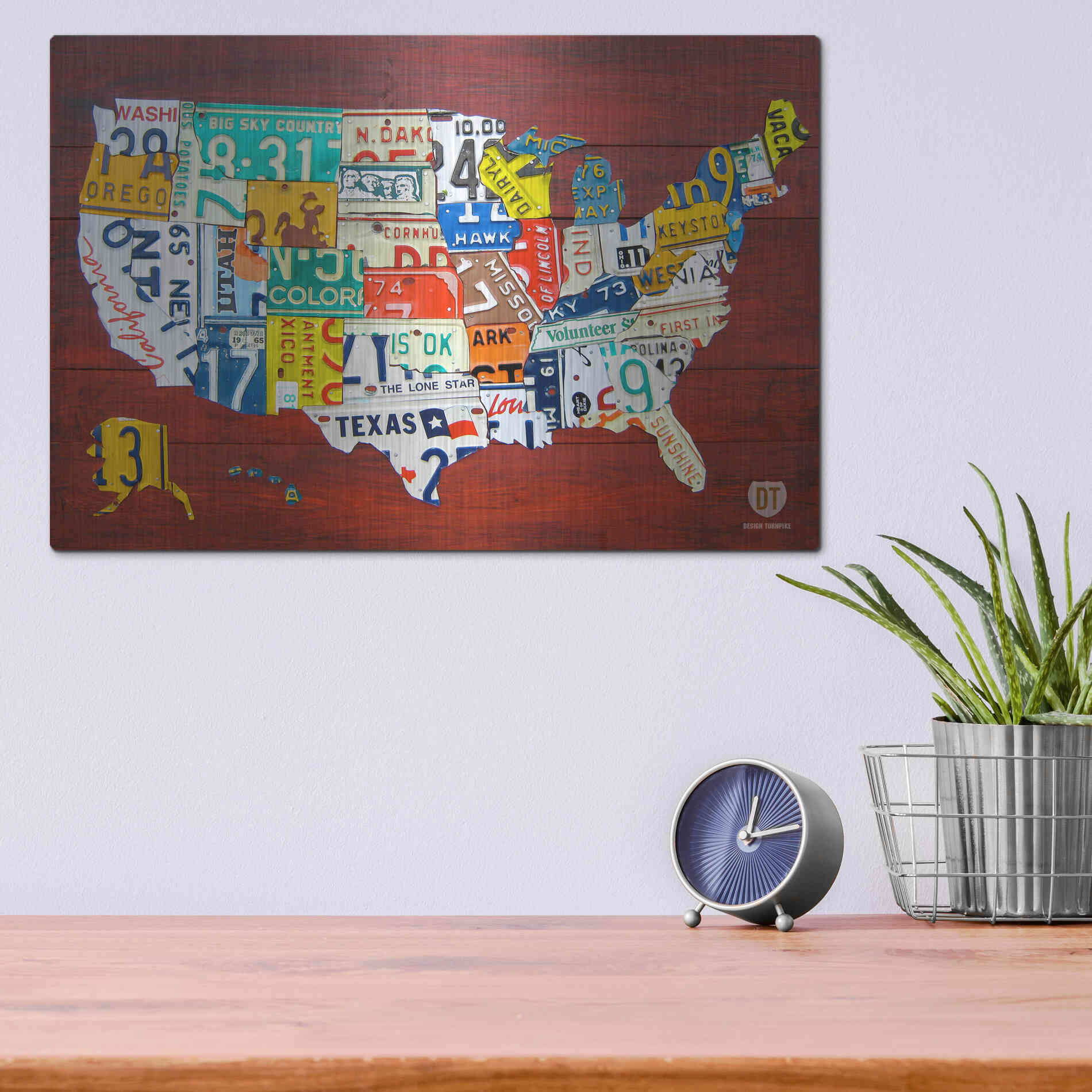 Luxe Metal Art 'License Plate Map USA' by Design Turnpike, Metal Wall Art,16x12