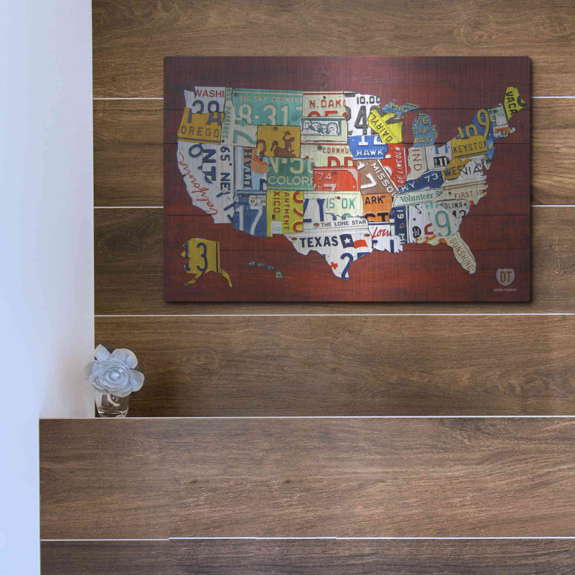 Luxe Metal Art 'License Plate Map USA' by Design Turnpike, Metal Wall Art,16x12