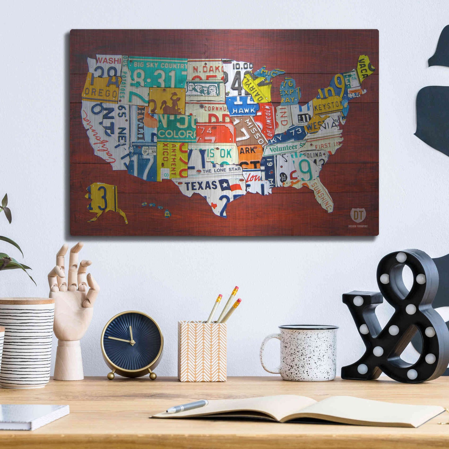 Luxe Metal Art 'License Plate Map USA' by Design Turnpike, Metal Wall Art,16x12