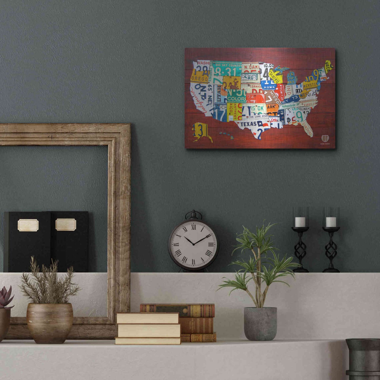 Luxe Metal Art 'License Plate Map USA' by Design Turnpike, Metal Wall Art,16x12