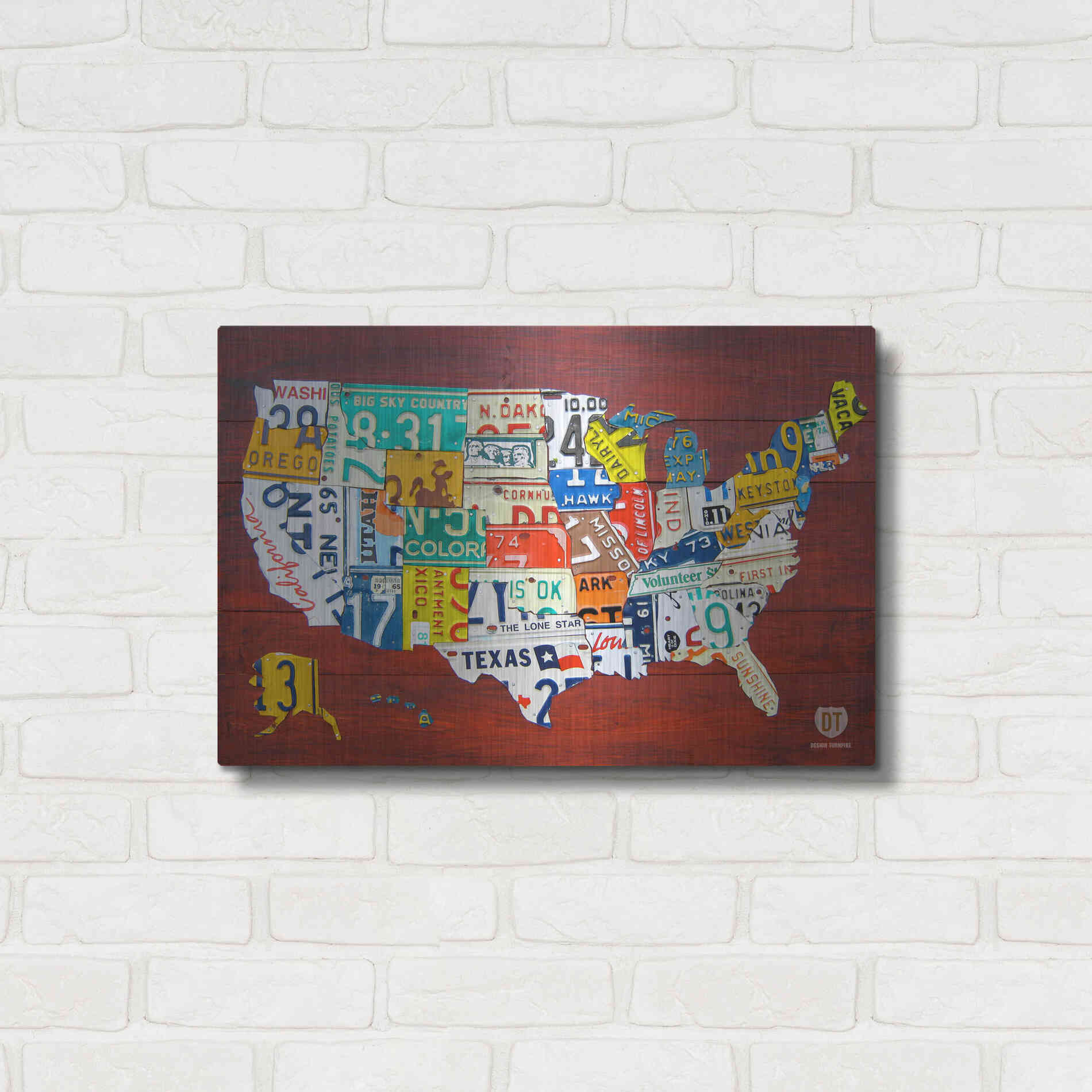Luxe Metal Art 'License Plate Map USA' by Design Turnpike, Metal Wall Art,24x16