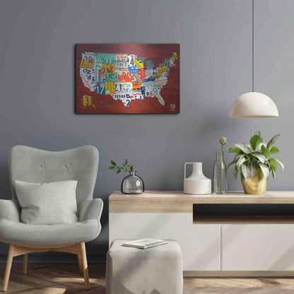 Luxe Metal Art 'License Plate Map USA' by Design Turnpike, Metal Wall Art,24x16
