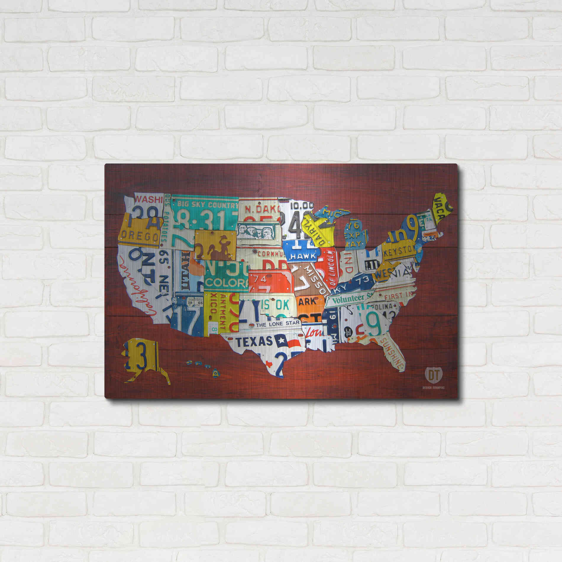 Luxe Metal Art 'License Plate Map USA' by Design Turnpike, Metal Wall Art,36x24