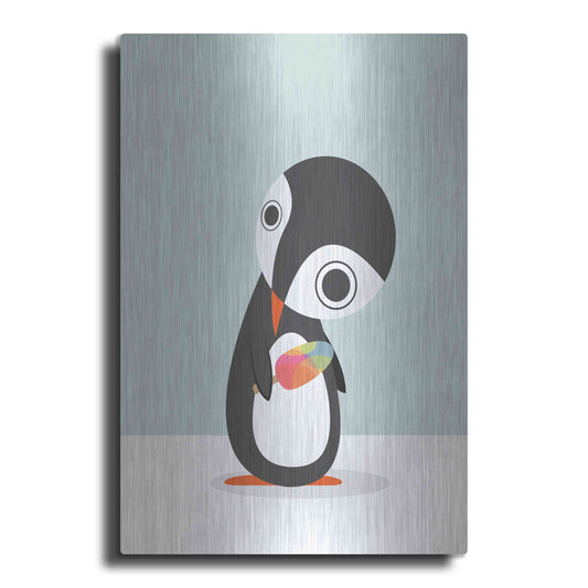 Luxe Metal Art 'Pingu Loves Ice Cream' by Volkan Dalyan, Metal Wall Art