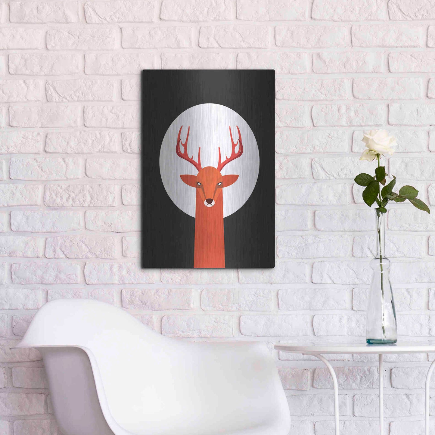 Luxe Metal Art 'Deer & Moon' by Volkan Dalyan, Metal Wall Art,16x24