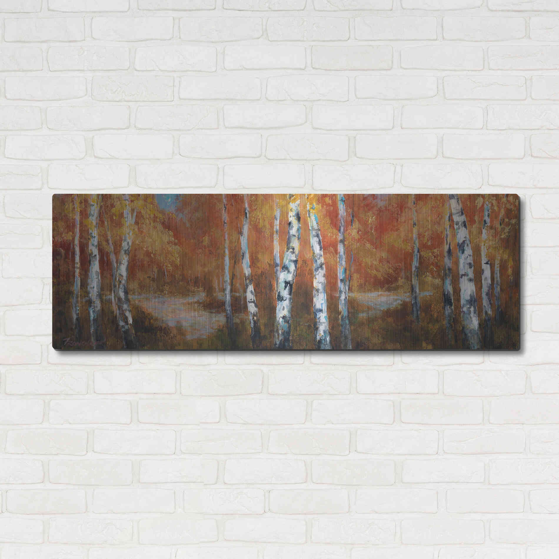 Luxe Metal Art 'Autumn Birch II' by Art Fronckowiak, Metal Wall Art,48x16