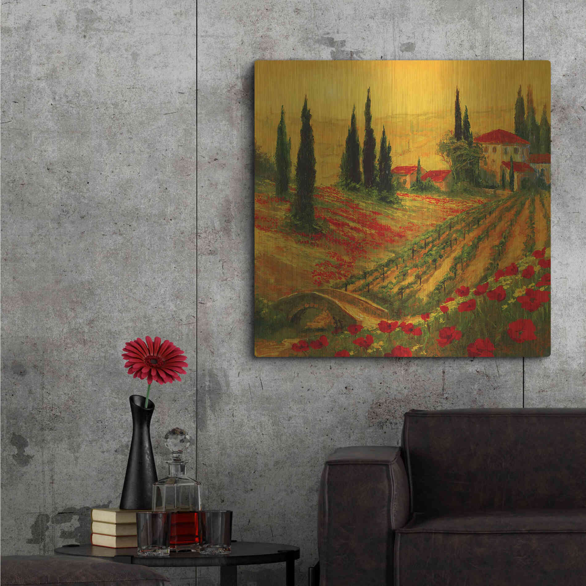 Luxe Metal Art 'Poppies of Toscano I' by Art Fronckowiak, Metal Wall Art,36x36