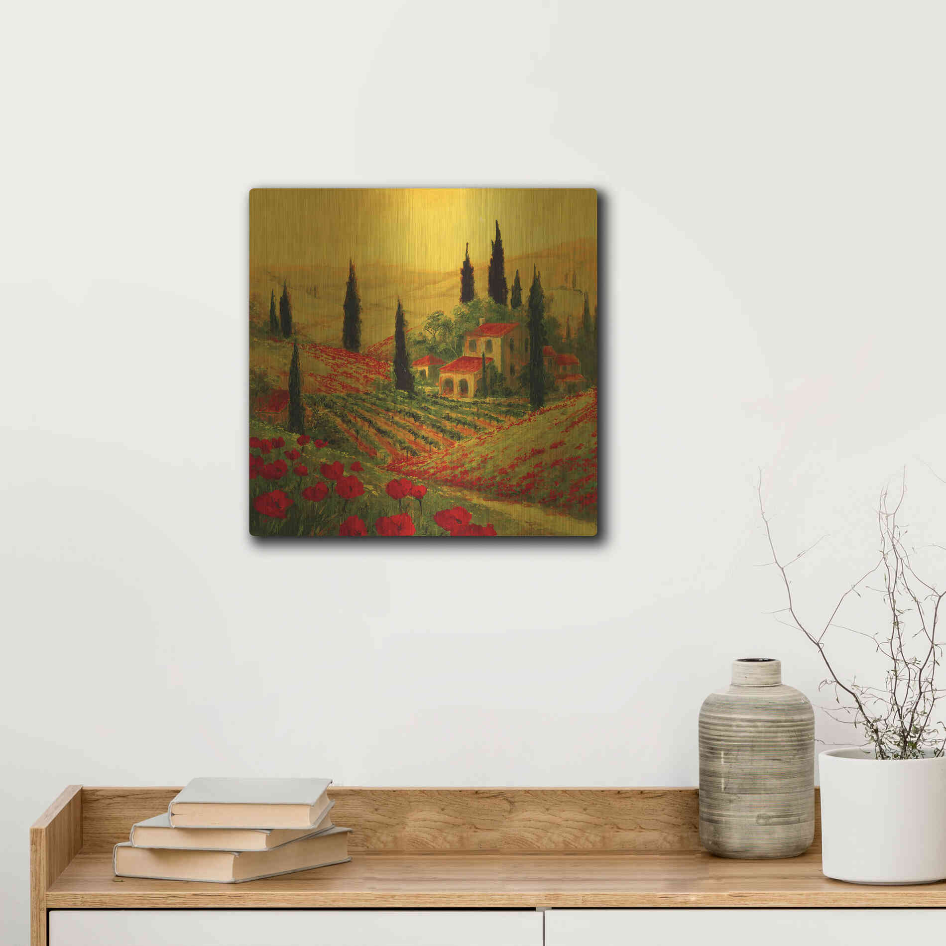 Luxe Metal Art 'Poppies of Toscano II' by Art Fronckowiak, Metal Wall Art,12x12