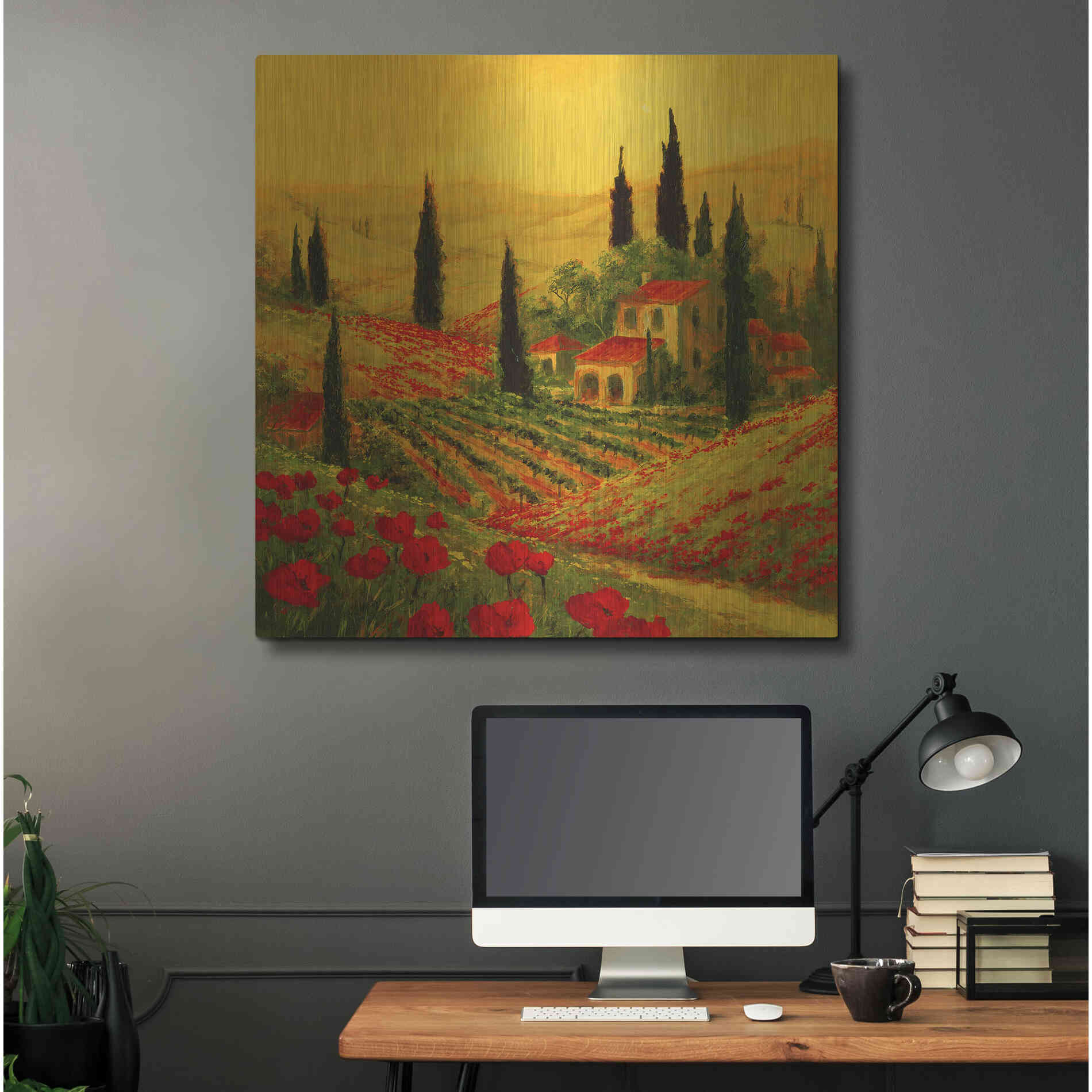 Luxe Metal Art 'Poppies of Toscano II' by Art Fronckowiak, Metal Wall Art,36x36