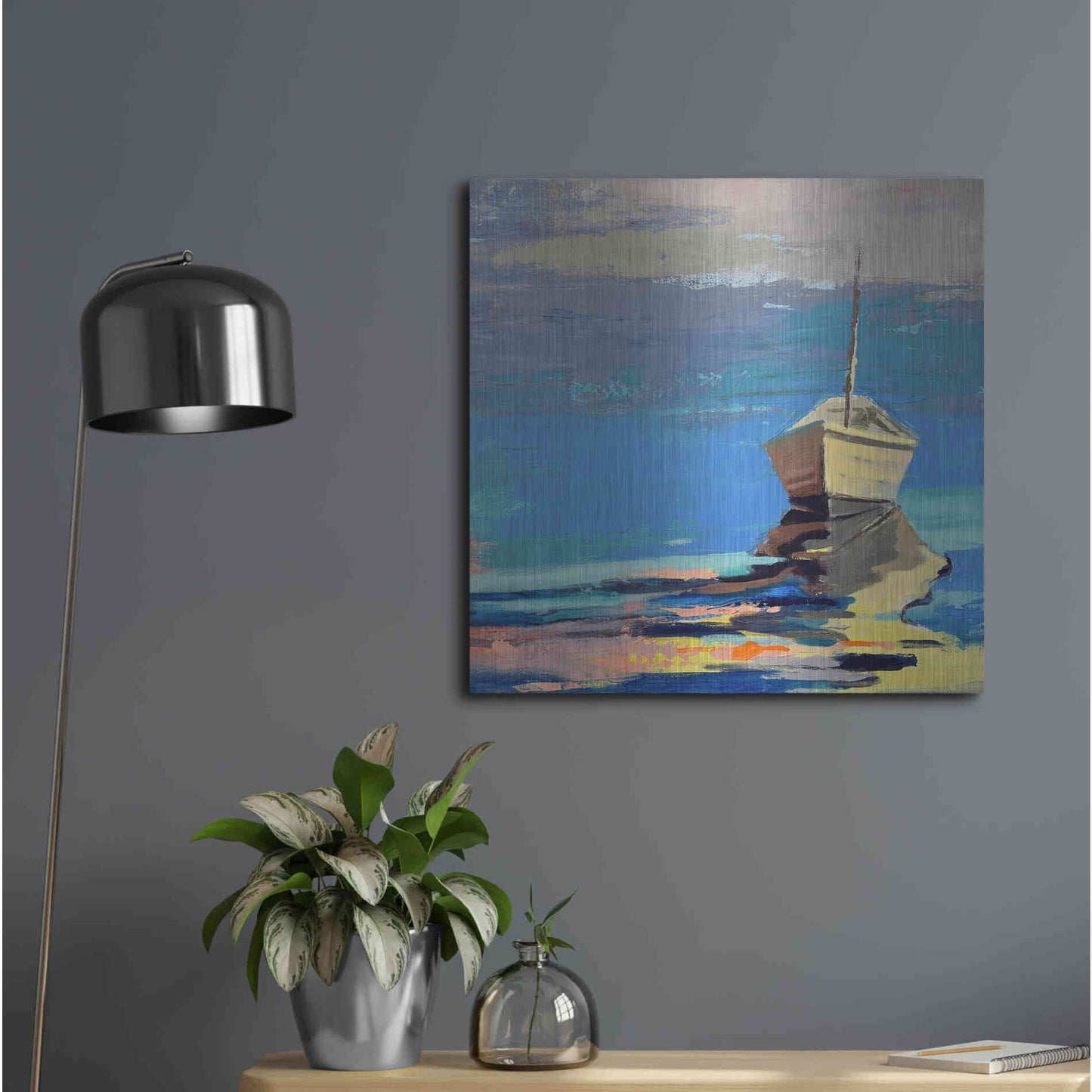 Luxe Metal Art 'Blue Bay' by Beth Forst, Metal Wall Art,24x24