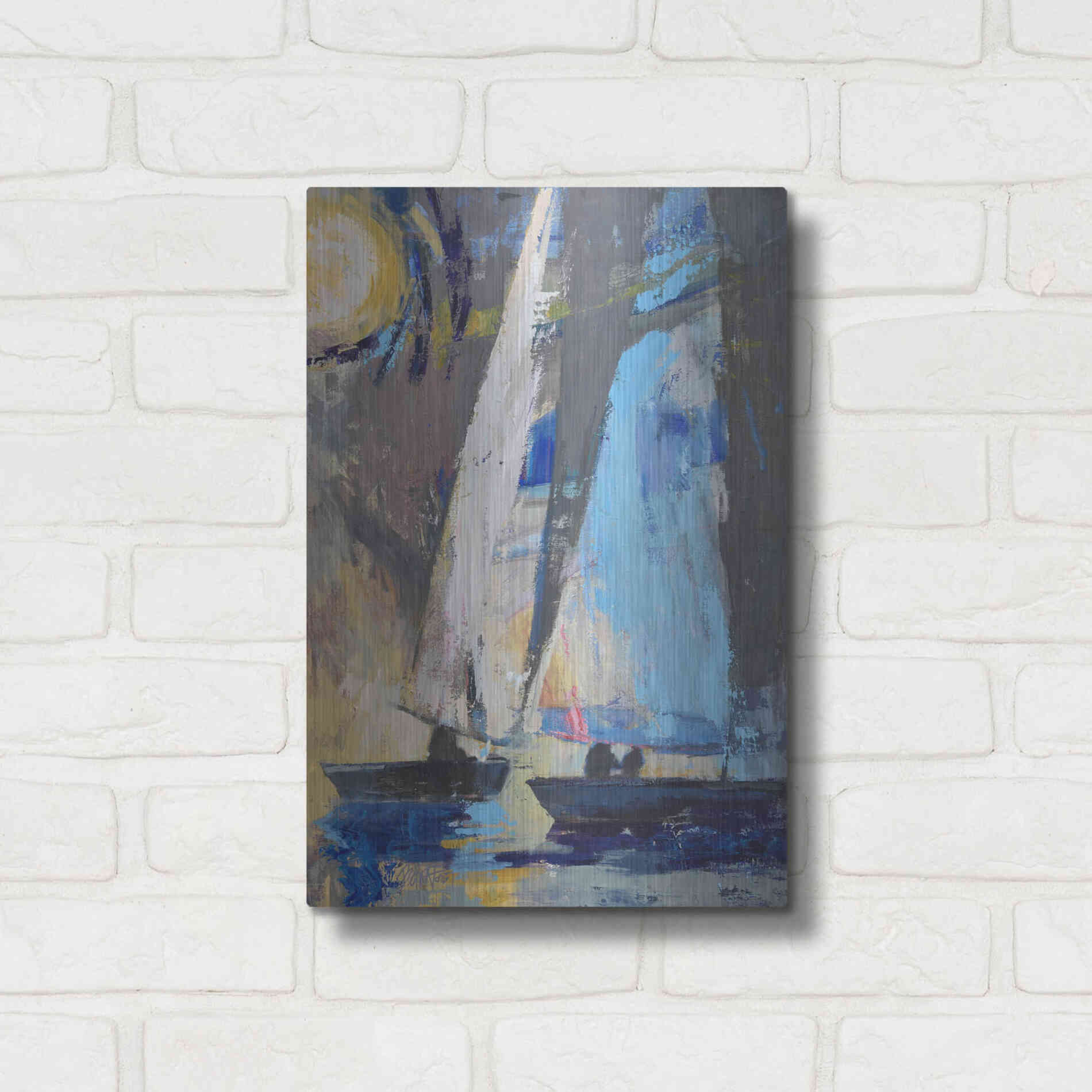 Luxe Metal Art 'Blue Breeze Dynamics' by Beth Forst, Metal Wall Art,12x16