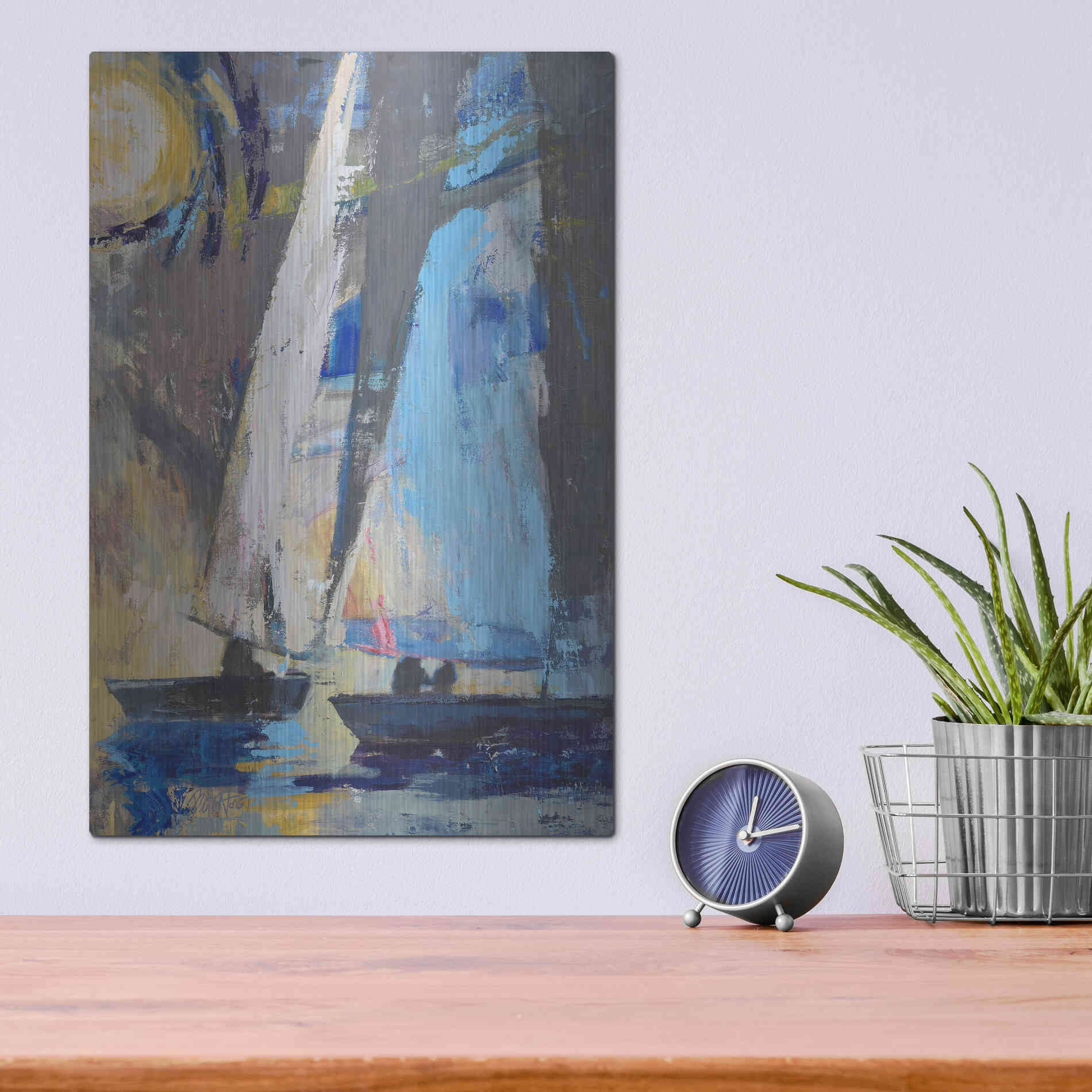 Luxe Metal Art 'Blue Breeze Dynamics' by Beth Forst, Metal Wall Art,12x16