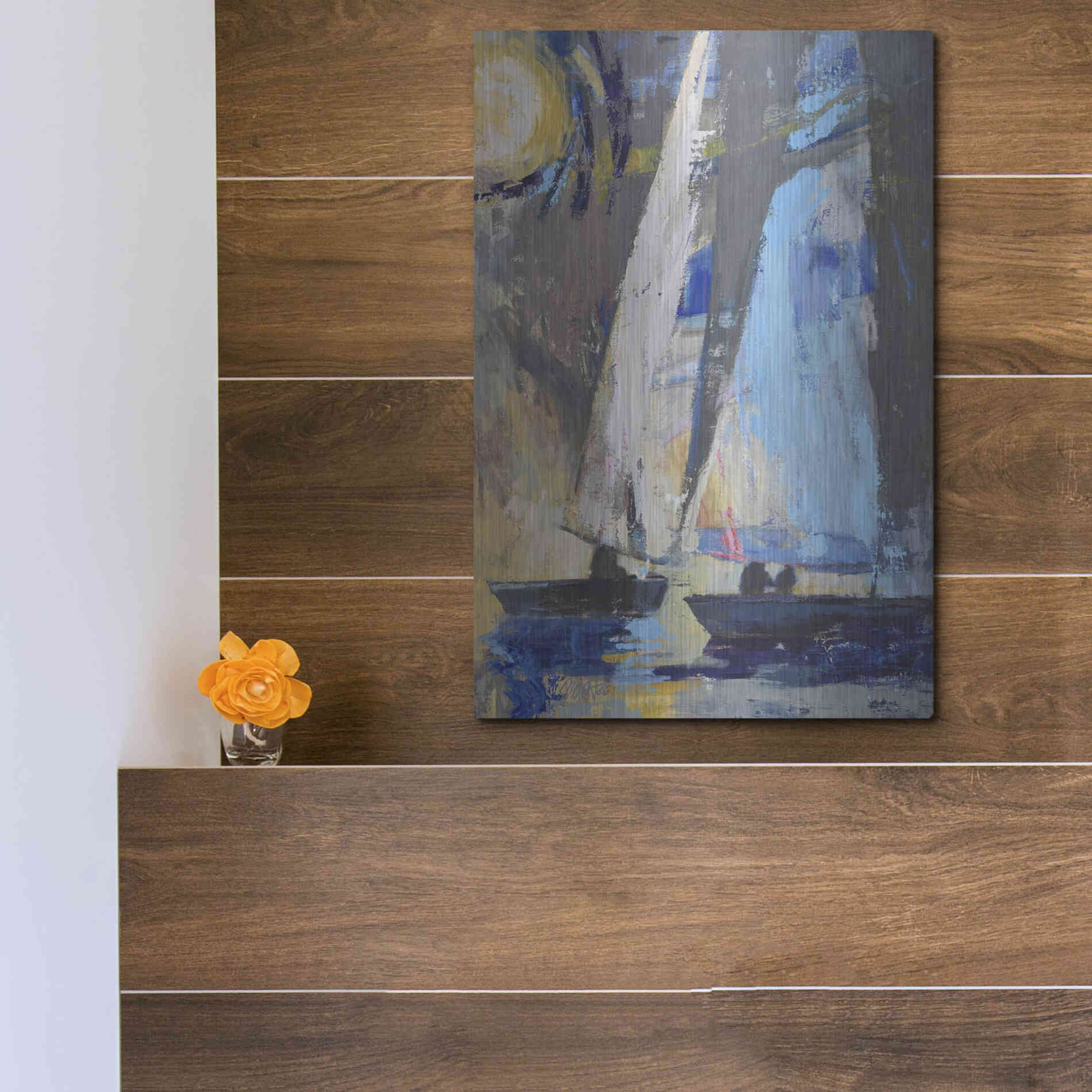 Luxe Metal Art 'Blue Breeze Dynamics' by Beth Forst, Metal Wall Art,12x16