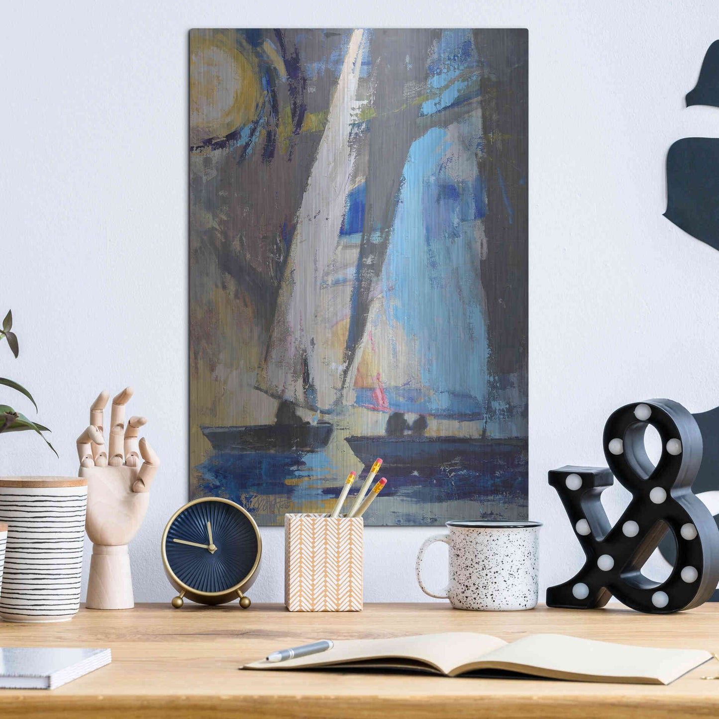 Luxe Metal Art 'Blue Breeze Dynamics' by Beth Forst, Metal Wall Art,12x16