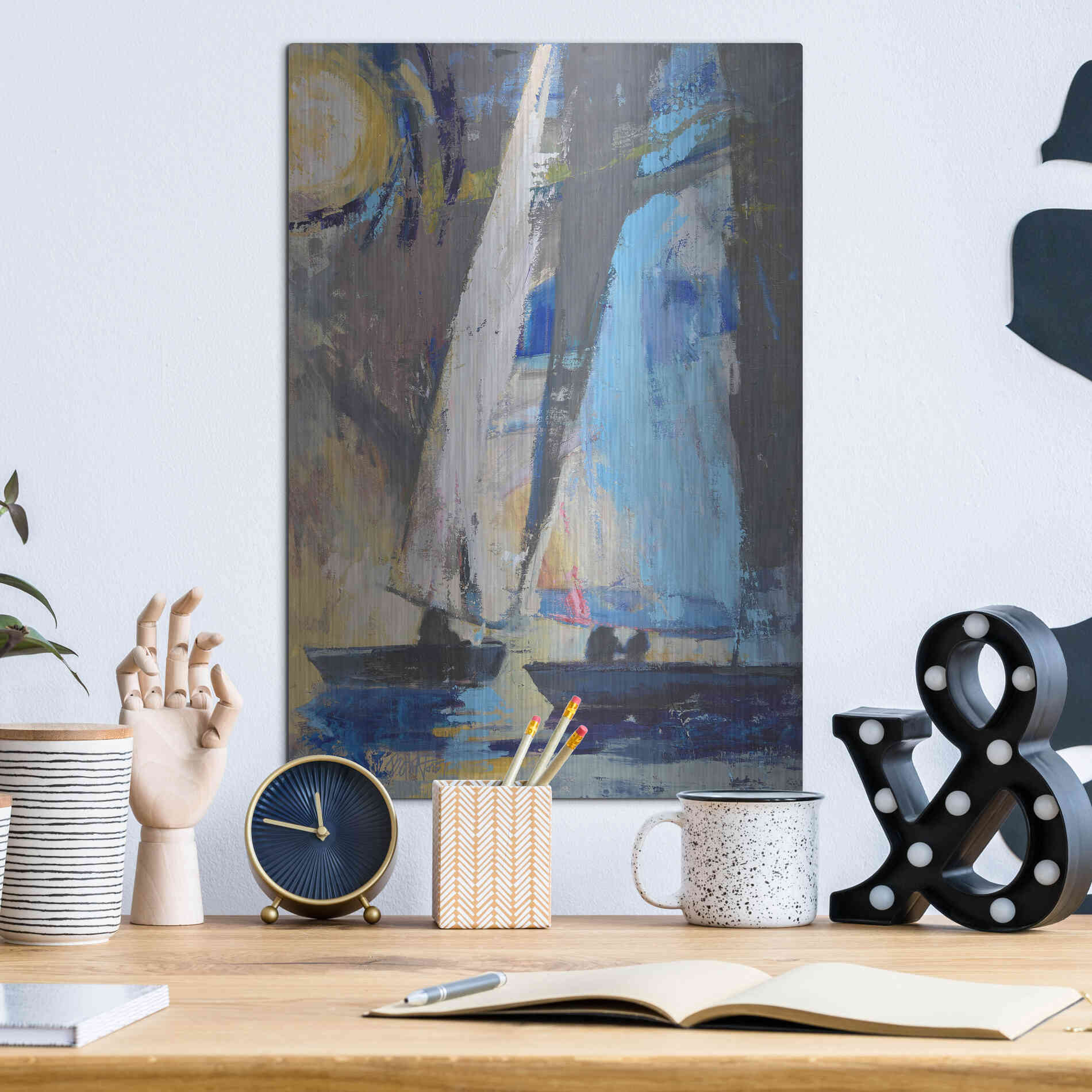 Luxe Metal Art 'Blue Breeze Dynamics' by Beth Forst, Metal Wall Art,12x16