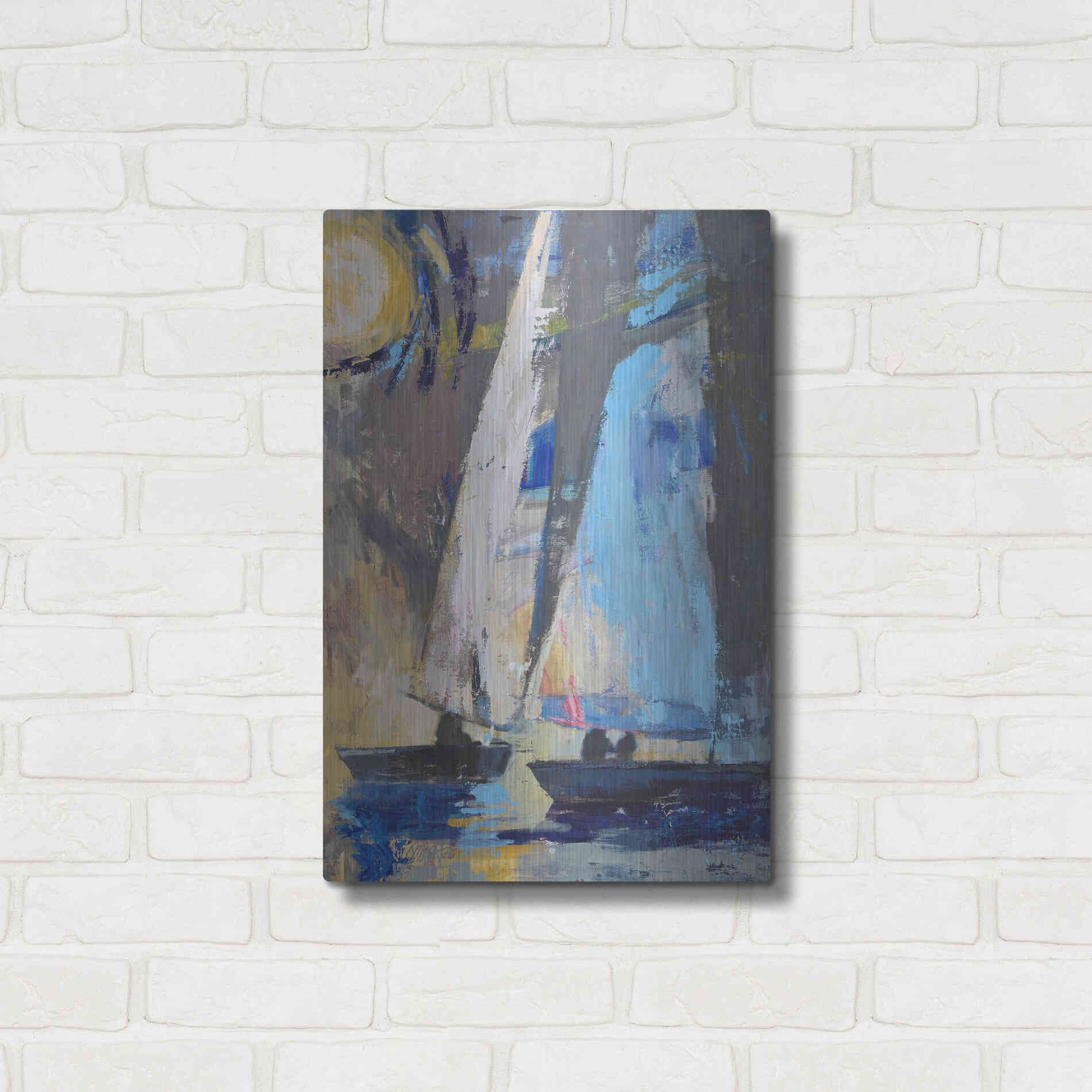 Luxe Metal Art 'Blue Breeze Dynamics' by Beth Forst, Metal Wall Art,16x24