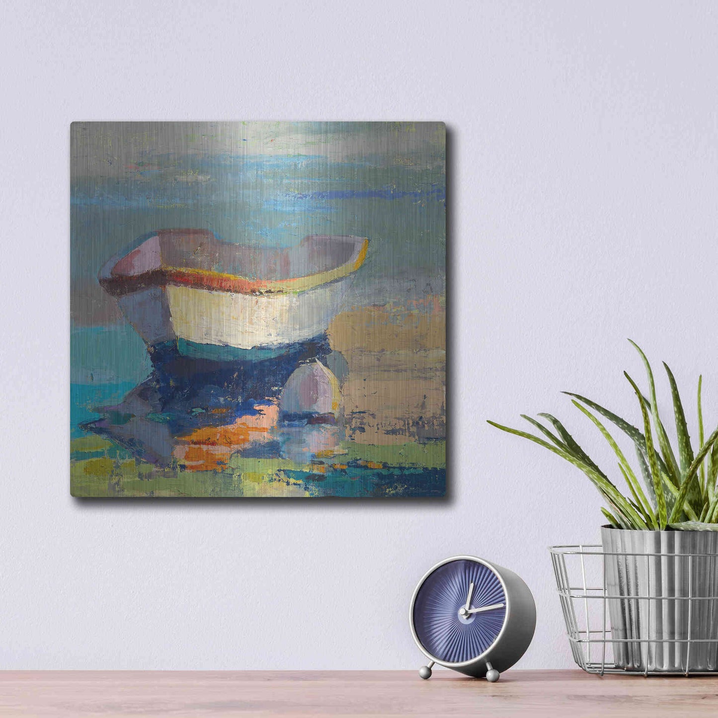 Luxe Metal Art 'Bottle Green Boat' by Beth Forst, Metal Wall Art,12x12