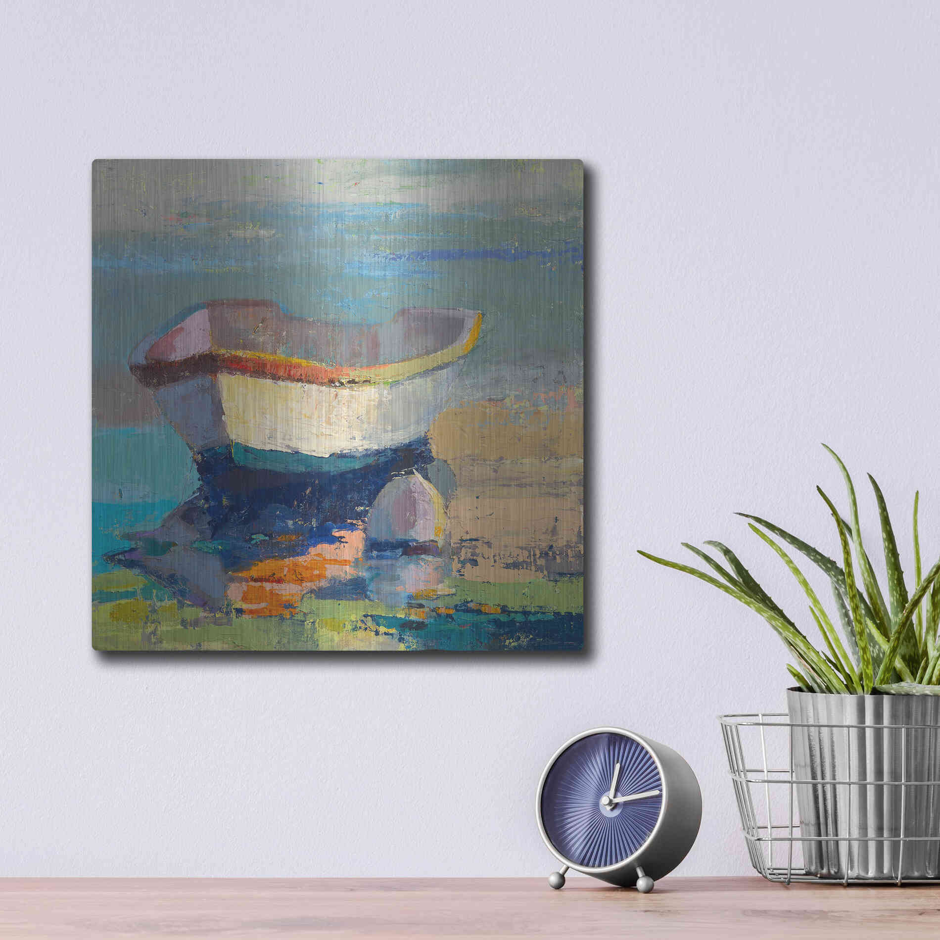 Luxe Metal Art 'Bottle Green Boat' by Beth Forst, Metal Wall Art,12x12