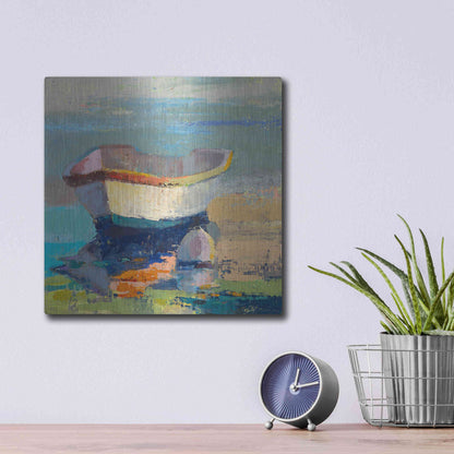 Luxe Metal Art 'Bottle Green Boat' by Beth Forst, Metal Wall Art,12x12